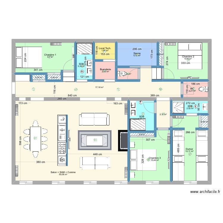 GUILLET/LouBercail/Plan3. Plan de 20 pièces et 135 m2