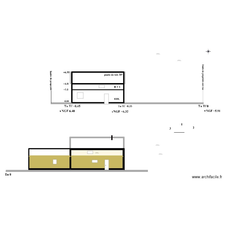 plan coupe . Plan de 5 pièces et 101 m2