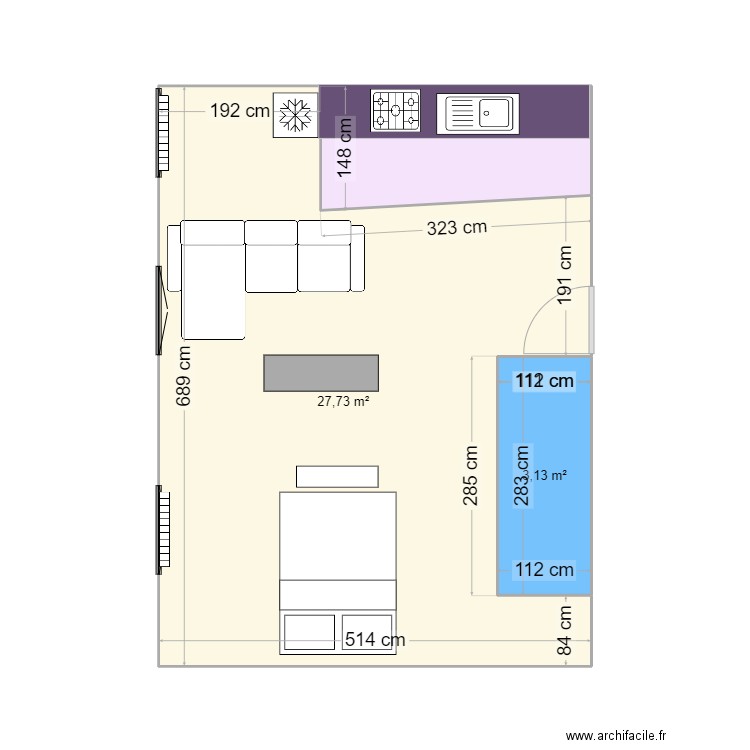 Ternaux. Plan de 3 pièces et 35 m2