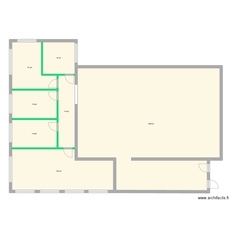 225 Seigneuriale agrandissement. Plan de 7 pièces et 225 m2