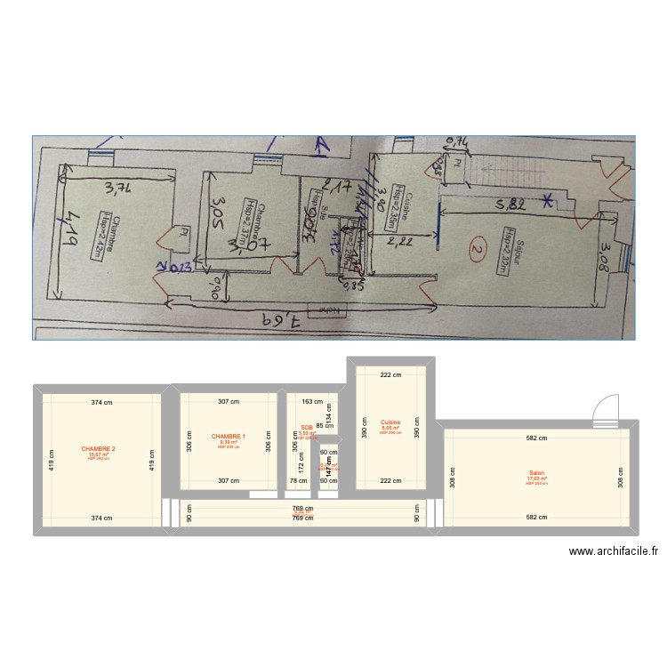 Appart. Plan de 7 pièces et 63 m2