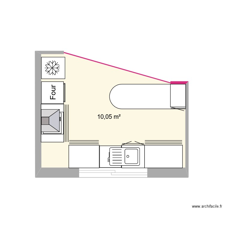 cuisine. Plan de 1 pièce et 10 m2