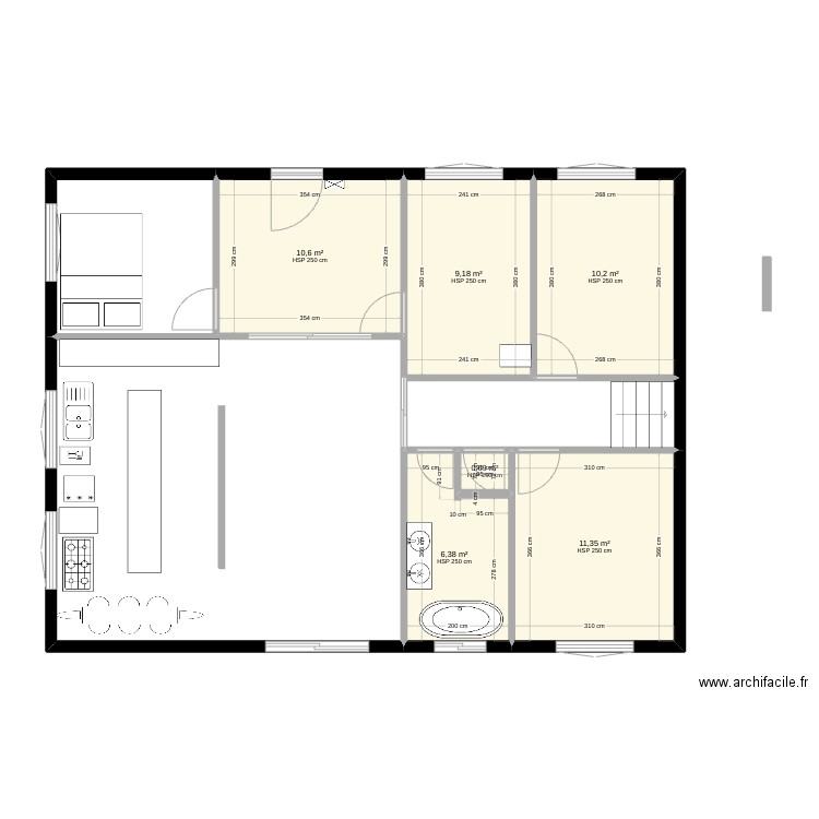 Maweni. Plan de 6 pièces et 48 m2