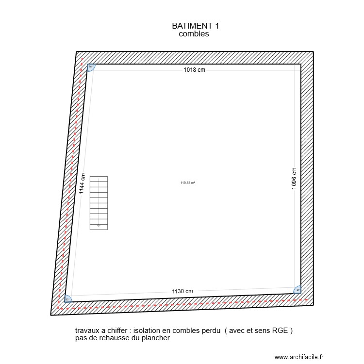  Bâtiment 1 comble. Plan de 1 pièce et 120 m2