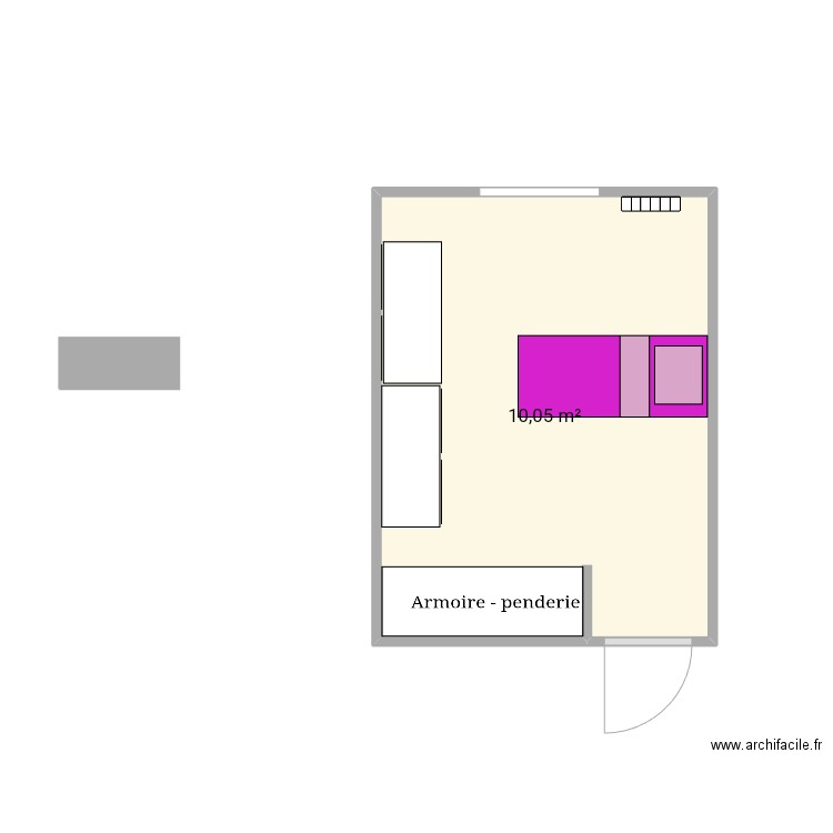 Chambre . Plan de 1 pièce et 10 m2