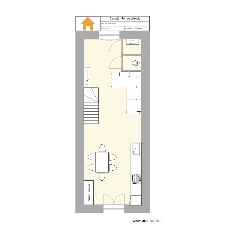 Cancale RdC. Plan de 3 pièces et 36 m2