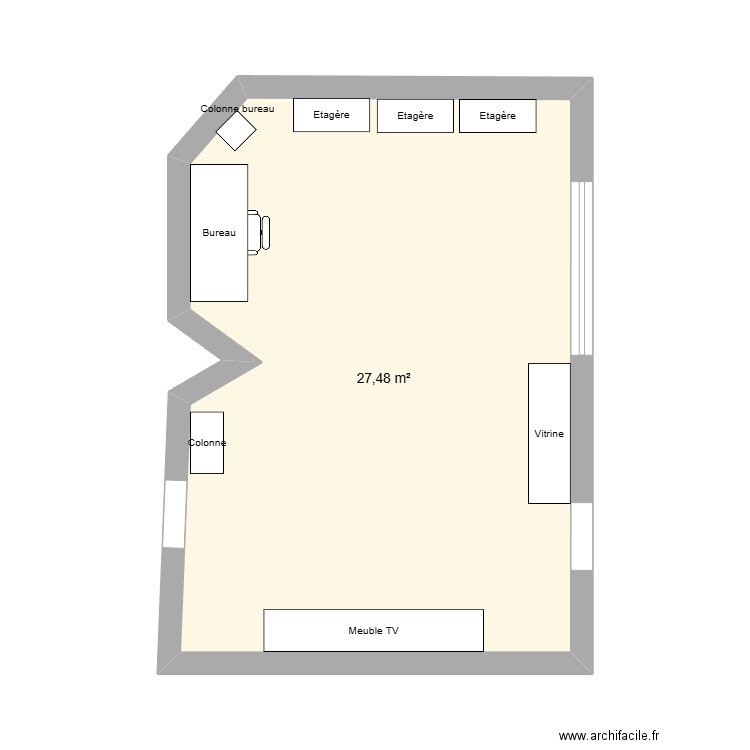 RDC. Plan de 1 pièce et 27 m2