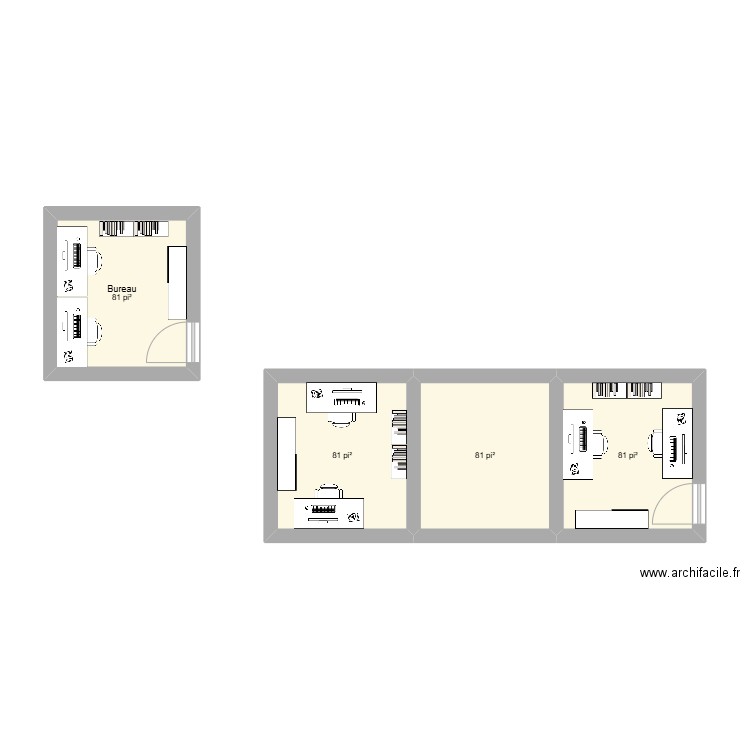 Bureau option 2. Plan de 4 pièces et 30 m2