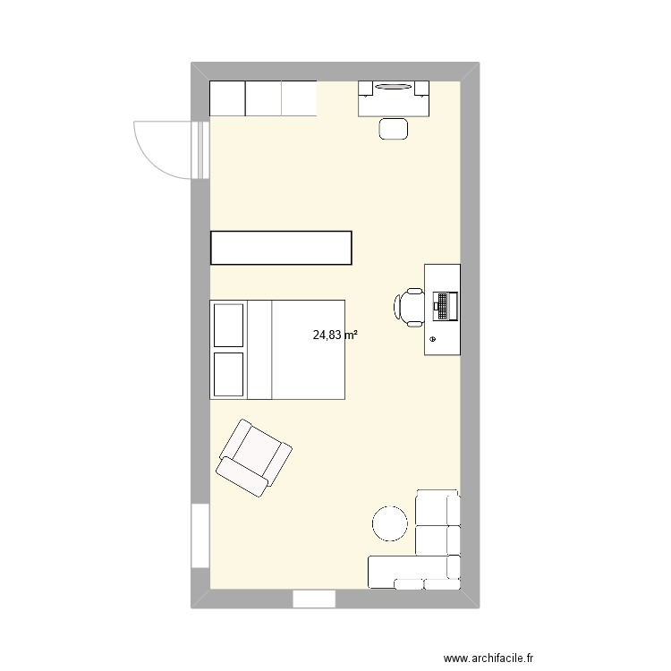 Chambre sous les comble. Plan de 1 pièce et 25 m2