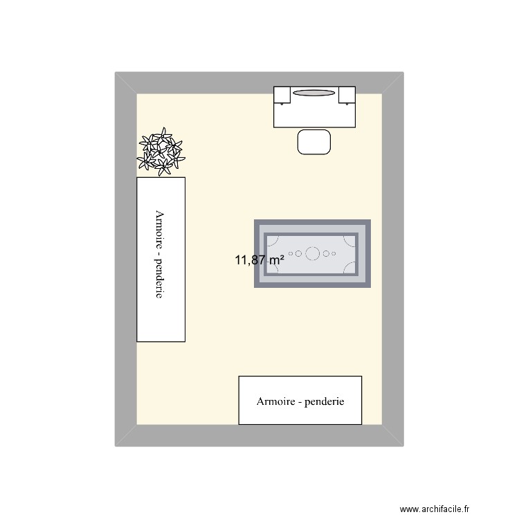 Chambre 3 . Plan de 1 pièce et 12 m2