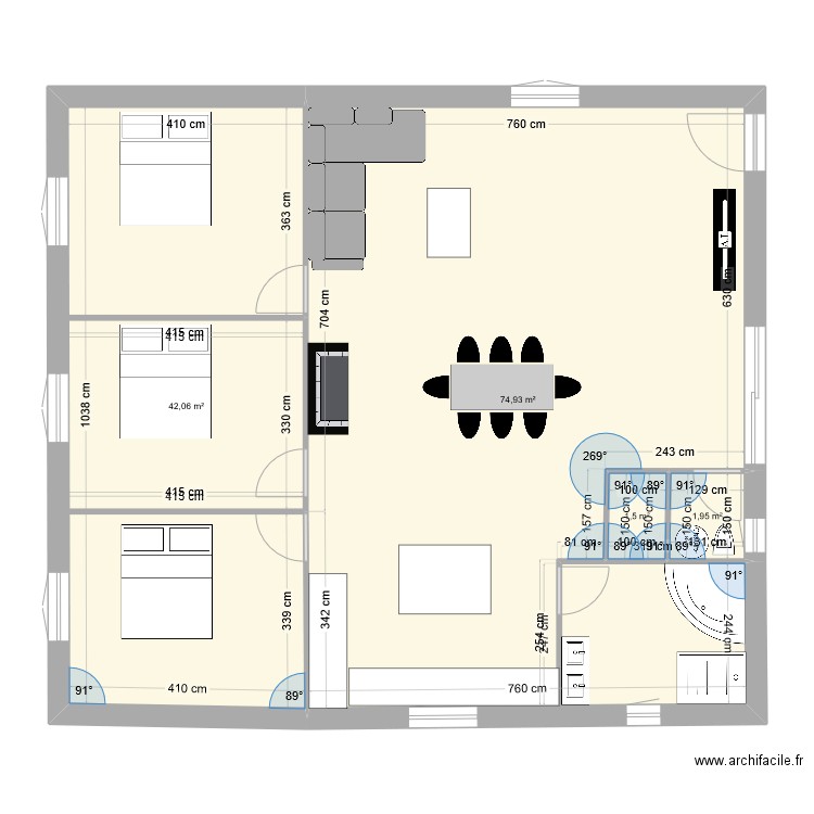 plan 2. Plan de 4 pièces et 120 m2