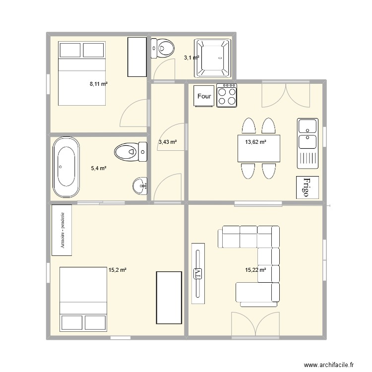 PROJET MULAO. Plan de 7 pièces et 64 m2