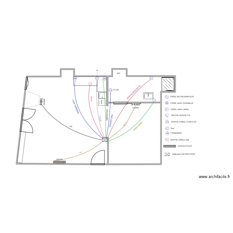 plans studio SP. Plan de 2 pièces et 43 m2