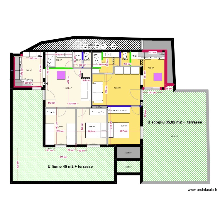 rdc gîtes cuisine dans cafucciu. Plan de 20 pièces et 186 m2