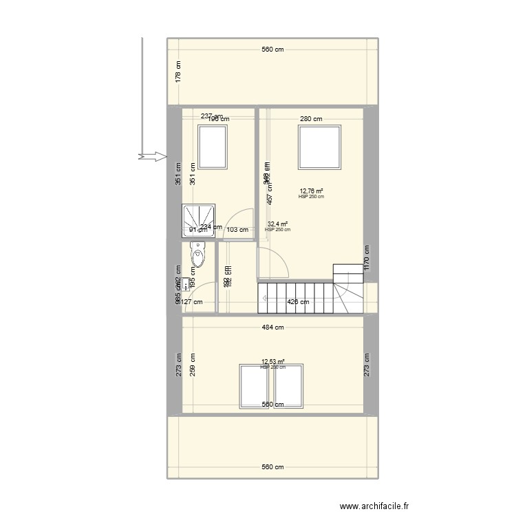 Comble Yohann. Plan de 3 pièces et 73 m2