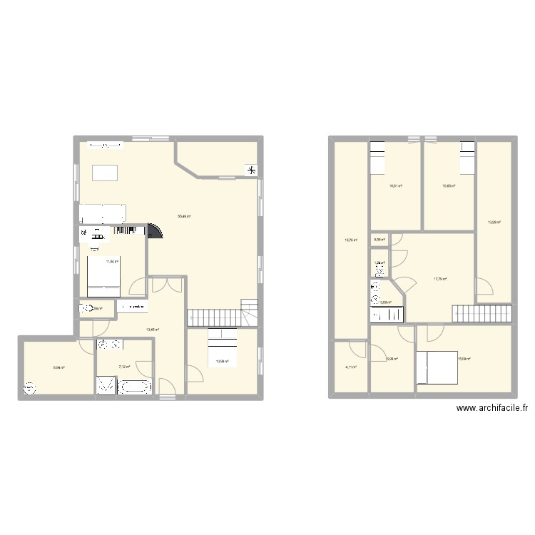 besne. Plan de 18 pièces et 208 m2