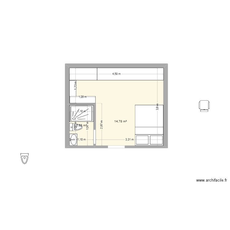 LAZARO Isabelle 2. Plan de 2 pièces et 17 m2