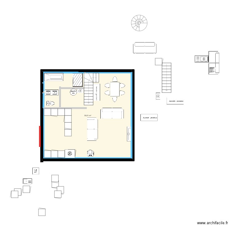 U8guyvjg . Plan de 1 pièce et 56 m2