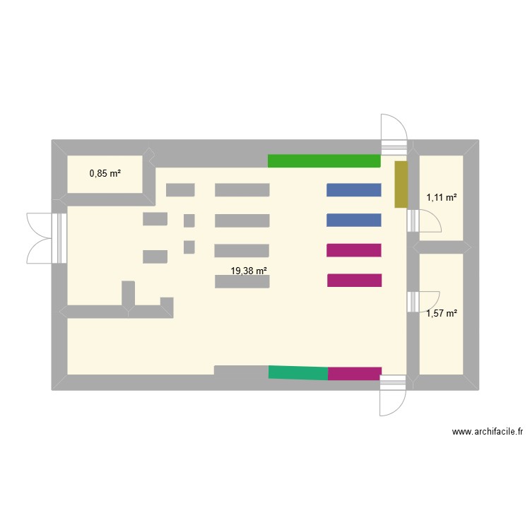 Plan magasin. Plan de 4 pièces et 23 m2