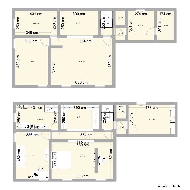 Maurage 1er. Plan de 17 pièces et 172 m2