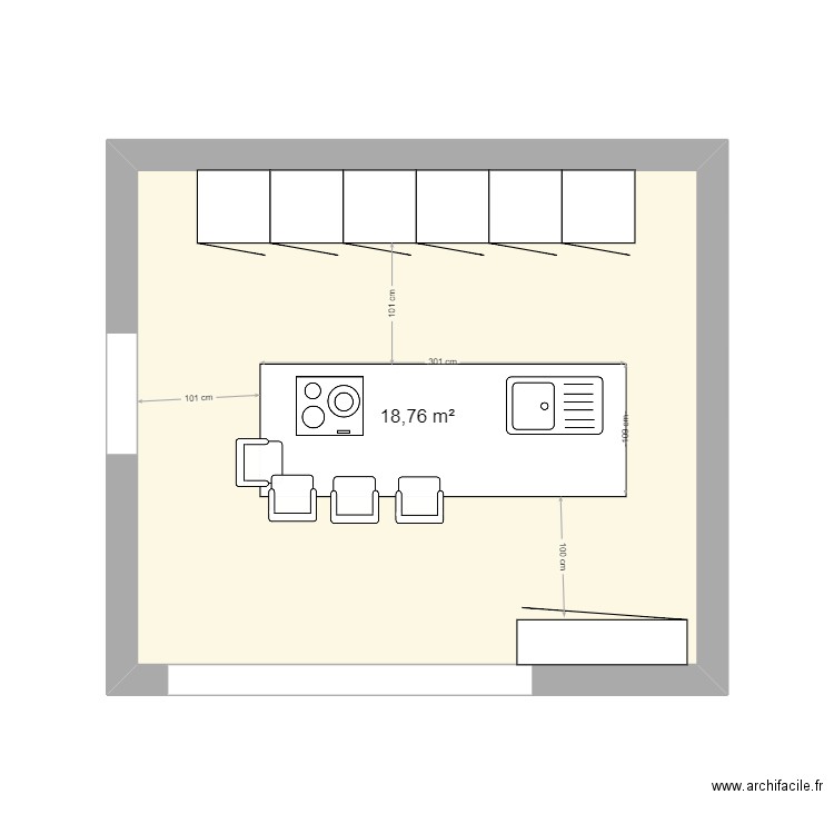 cuisine. Plan de 1 pièce et 19 m2