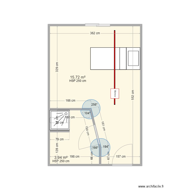 EHPAD SIMPLE  RAIL DROIT. Plan de 2 pièces et 20 m2