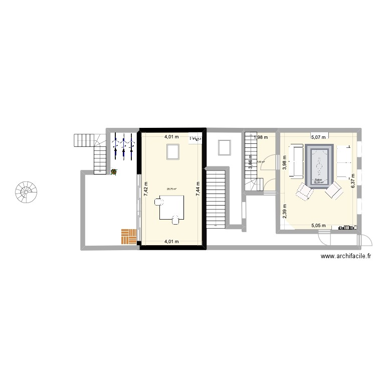 extension M. Plan de 2 pièces et 40 m2