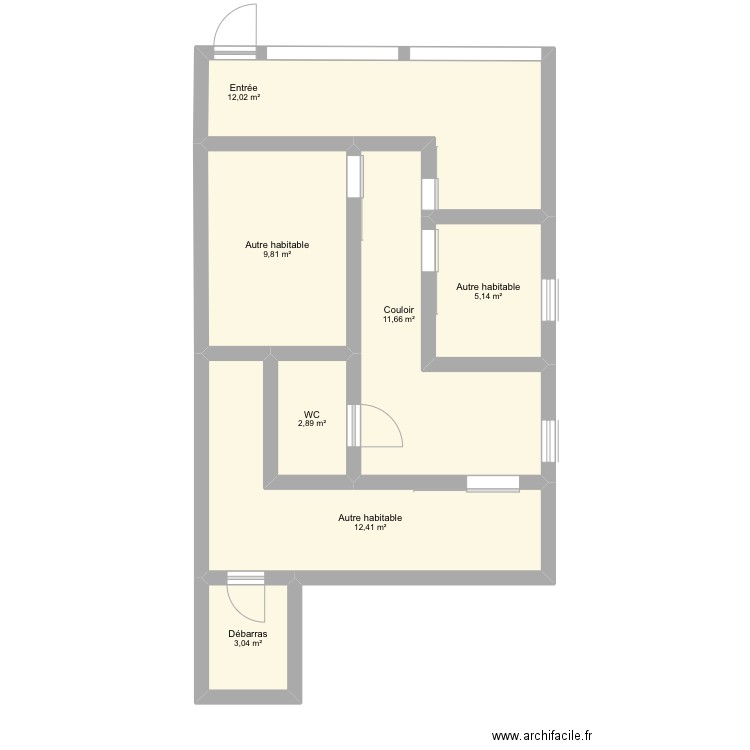 Institut. Plan de 7 pièces et 57 m2