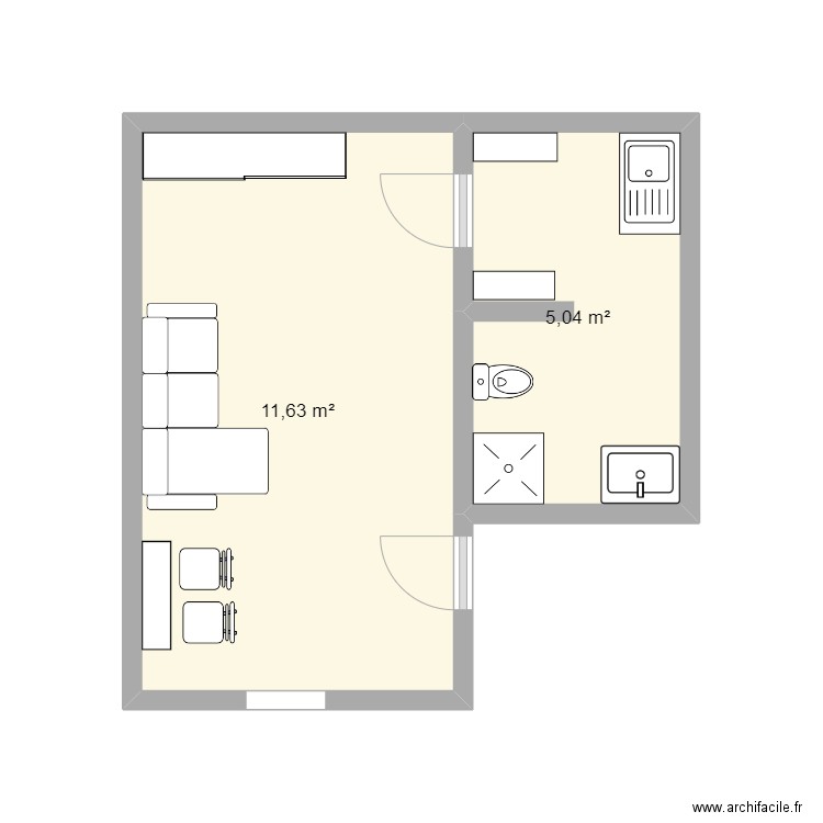 MISTRAL. Plan de 2 pièces et 17 m2