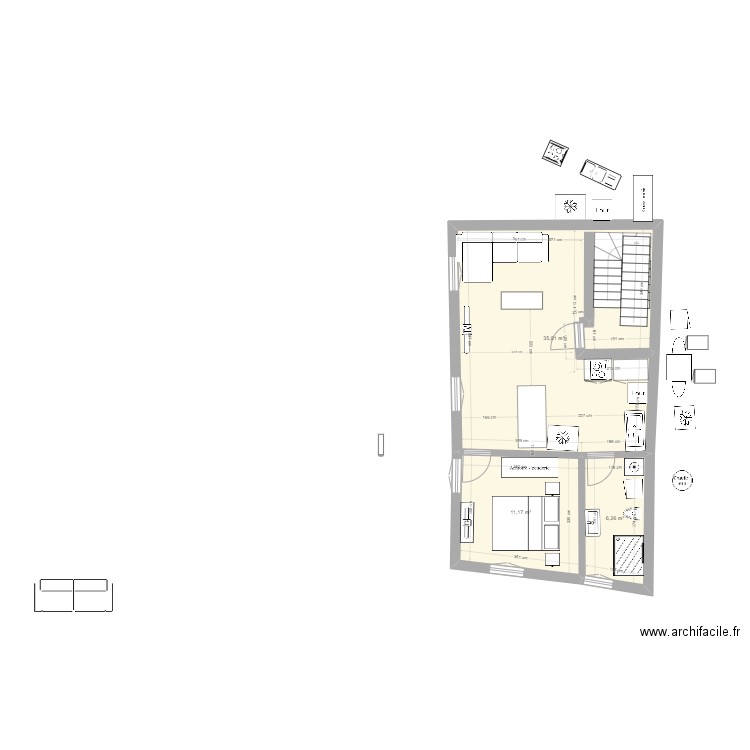 plan boucherie 1 er etage plan f2 nplan de travail. Plan de 3 pièces et 52 m2