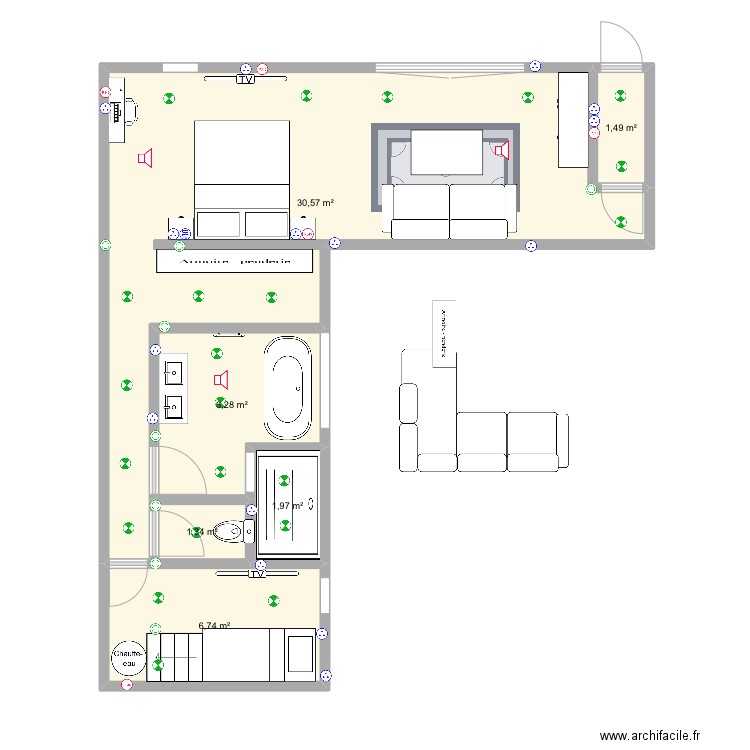 suite final elect grande chambre enf. Plan de 6 pièces et 48 m2