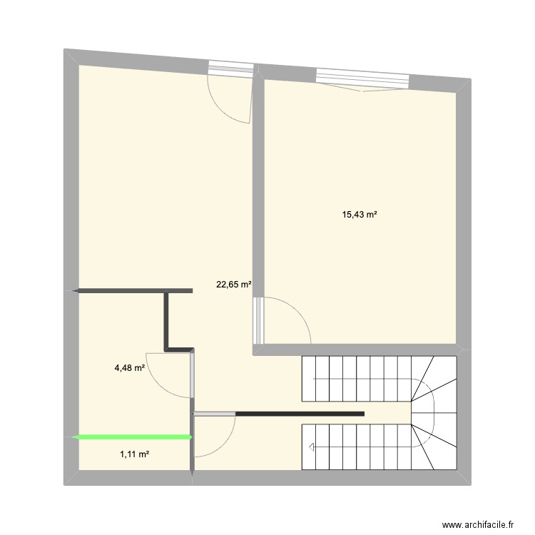 RDC. Plan de 4 pièces et 44 m2