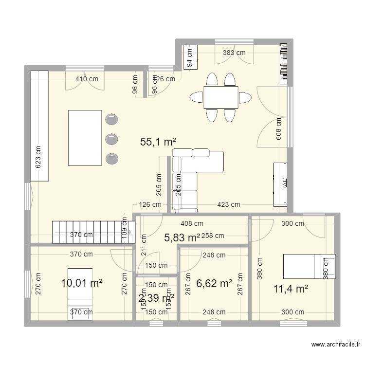 V-1. Plan de 6 pièces et 91 m2