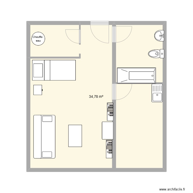 Studio Eric. Plan de 1 pièce et 35 m2