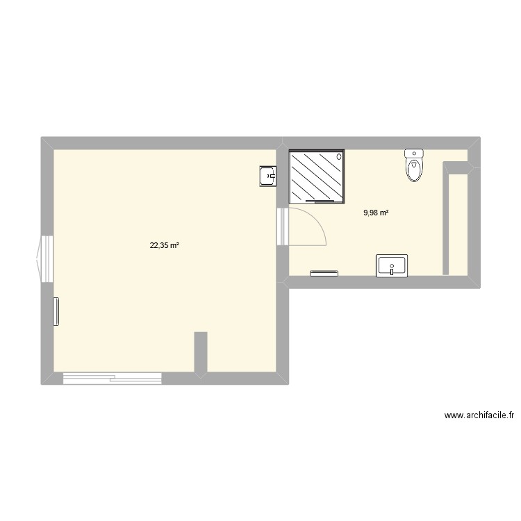 Studio Laurence. Plan de 2 pièces et 32 m2