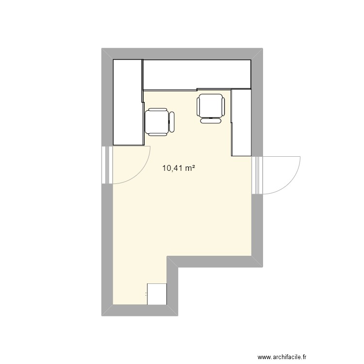 Chambre / Bureau. Plan de 1 pièce et 10 m2