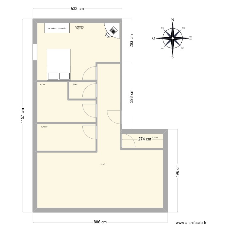 appartement f2 moncef. Plan de 6 pièces et 65 m2