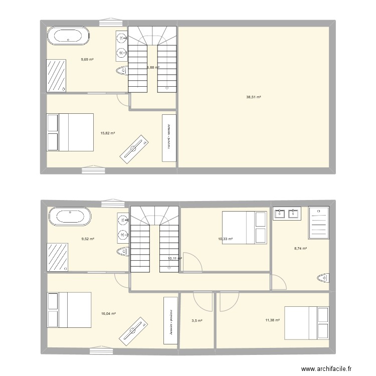 etage. Plan de 11 pièces et 141 m2