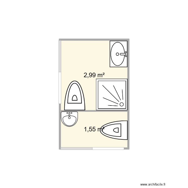 rdc sdb wc. Plan de 2 pièces et 5 m2