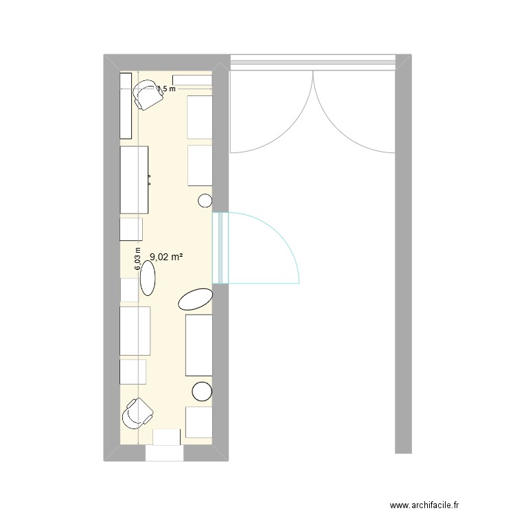 BOUTIQUE. Plan de 1 pièce et 9 m2