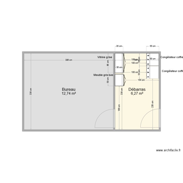 Cellier 2. Plan de 2 pièces et 19 m2