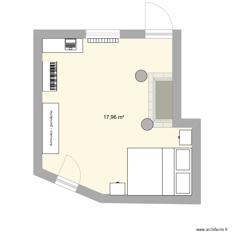 Chambre 15 cours de la Marne . Plan de 1 pièce et 18 m2