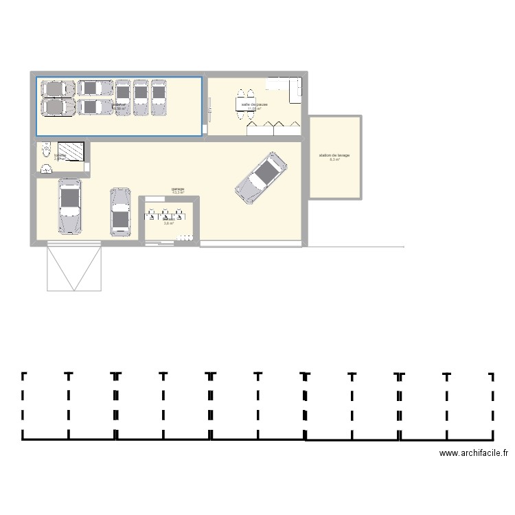 garage . Plan de 6 pièces et 89 m2