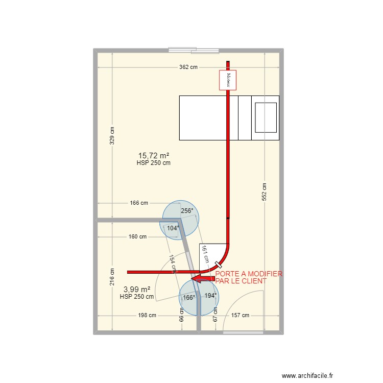 EHPAD SIMPLE  ITALIENNE. Plan de 2 pièces et 20 m2