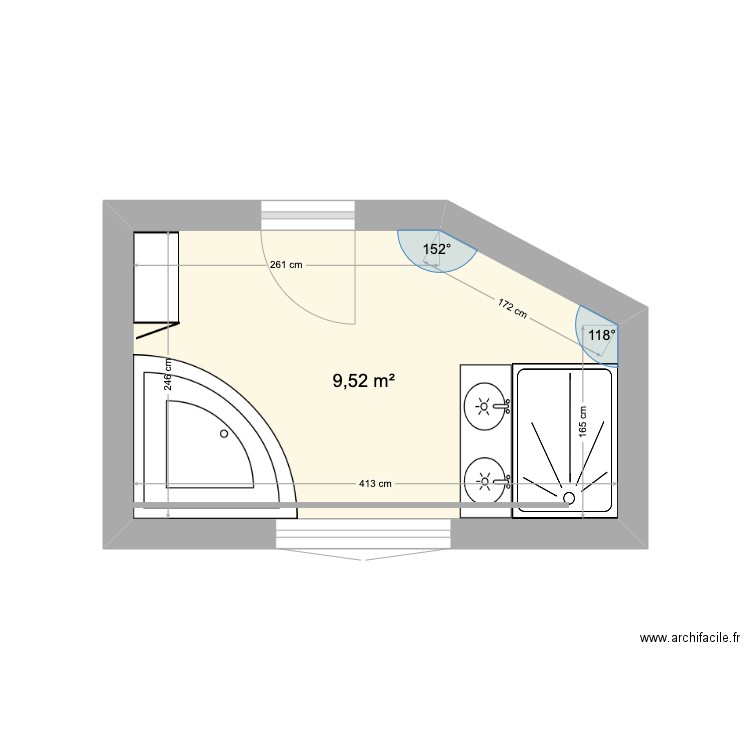 salle de bains étage 2. Plan de 1 pièce et 10 m2