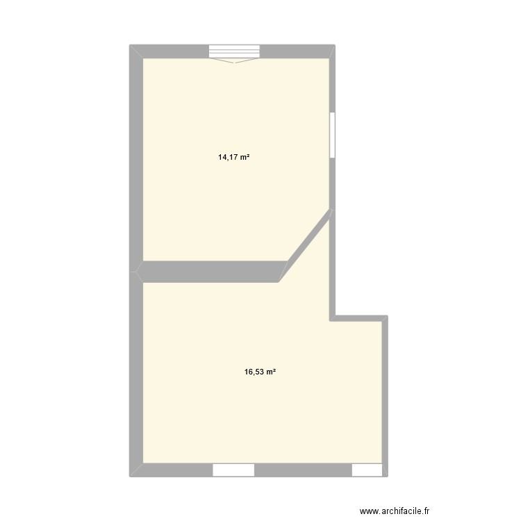 arrière cuisine + chambre RdC. Plan de 2 pièces et 31 m2