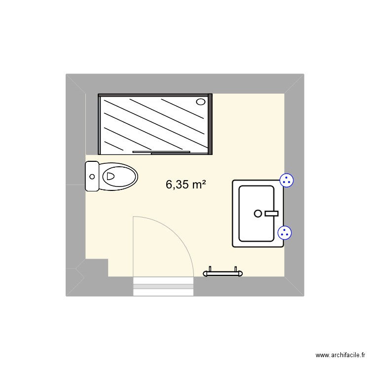 Salle de bain. Plan de 1 pièce et 6 m2