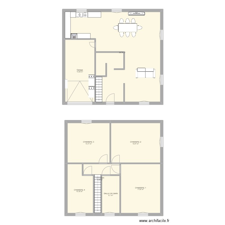 GUIMET. Plan de 8 pièces et 150 m2