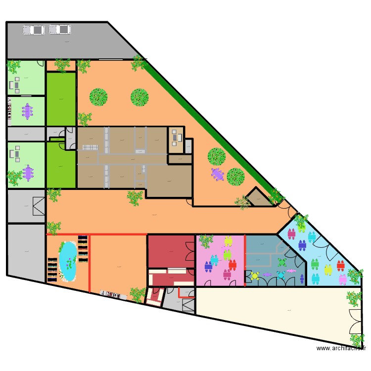 RESTO SUD + 2eme SALLE 2eme ACTIVITÉS NORD. Plan de 50 pièces et 1832 m2