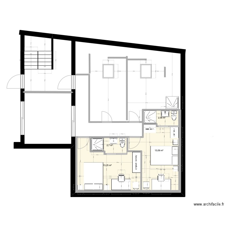 2èm D veux. Plan de 4 pièces et 38 m2